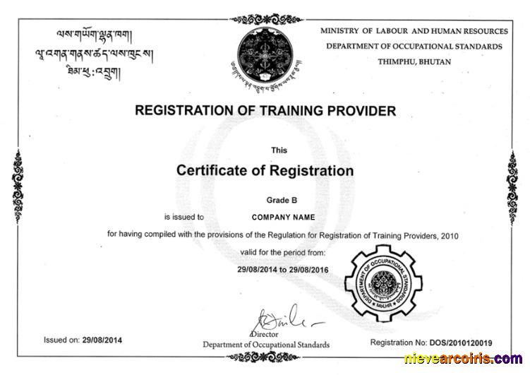 Bhutan Certificate of Registration